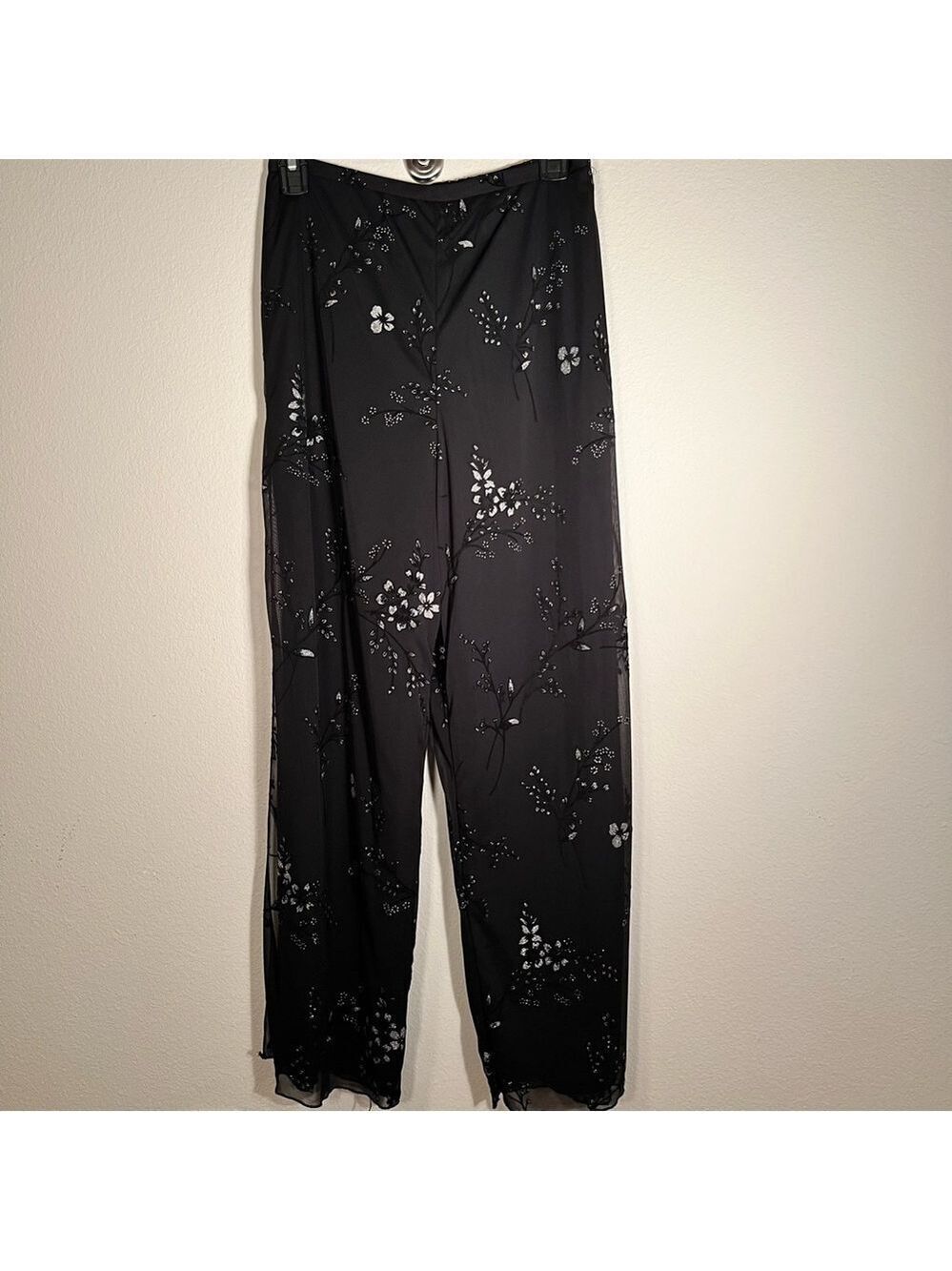 Black Floral Wide Leg Pants